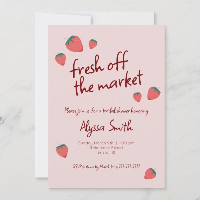 Invitación a ducha de novia con tema de fresa (Anverso)