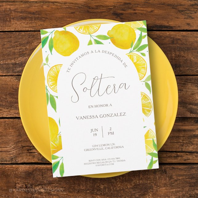 Invitación a ducha de novia con tema de limón en e (Invitación despedida de soltera. Tema limones, en español, personalizable, descarga digital opcional)