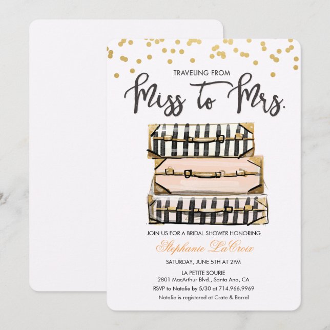 Invitación a ducha de novia con temas de viajes (Anverso / Reverso)