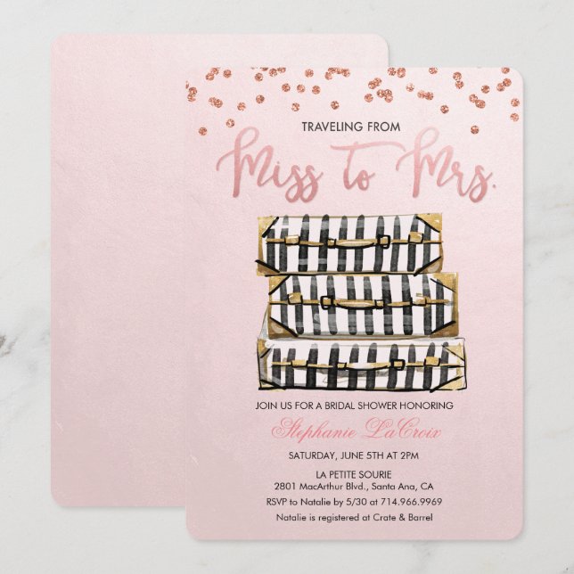 Invitación a ducha de novia con temas de viajes (Anverso / Reverso)