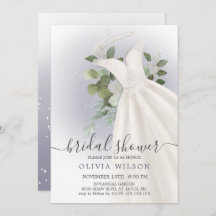 Invitación a ducha de novia con vestido de Boda de