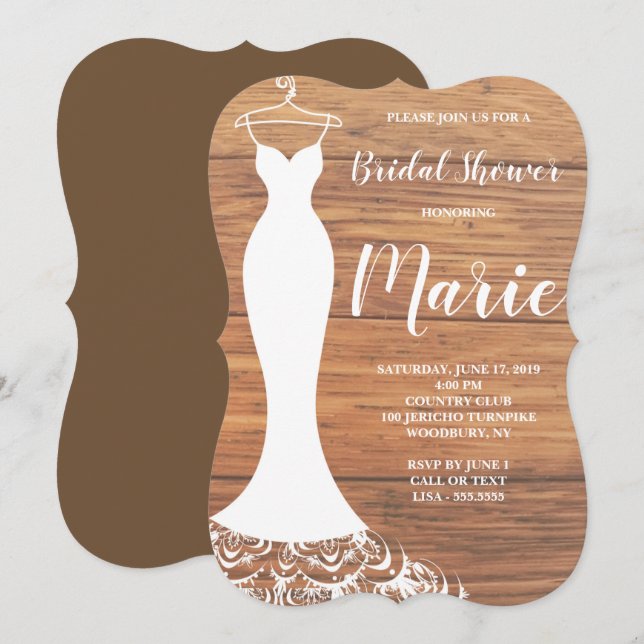 Invitación a ducha de novia con vestido de encaje  (Anverso / Reverso)