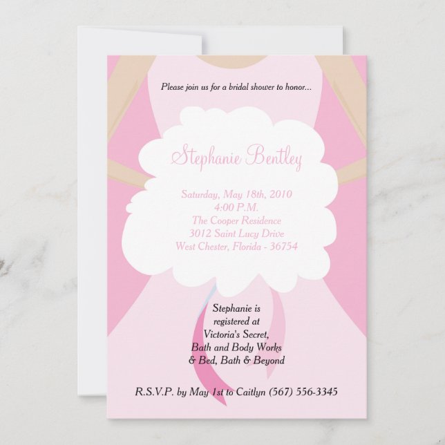 Invitación a ducha de novia con vestimenta Boda ro (Anverso)