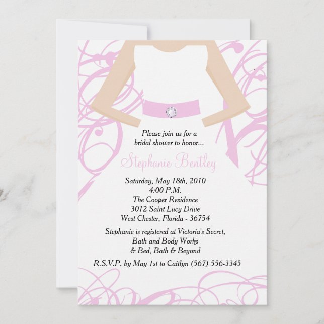 Invitación a ducha de novia con vestimenta Boda ro (Anverso)