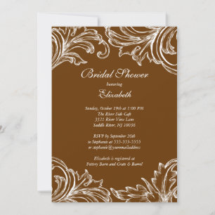 Invitación a ducha de novia Damasco vintage Marrón