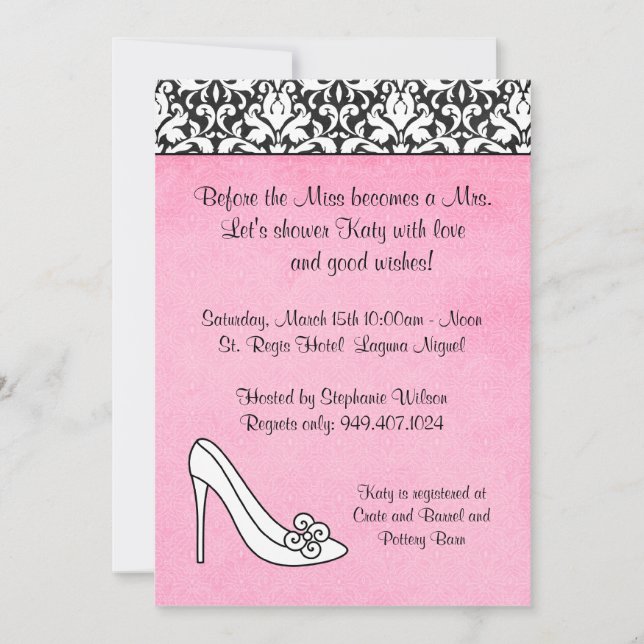 Invitación a ducha de novia Damask (Anverso)