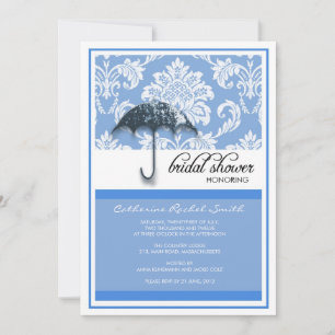 Invitación a ducha de novia Damask en azul