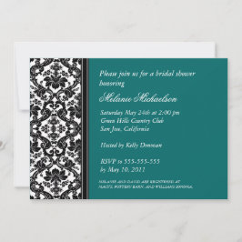 Invitación a ducha de novia Damask Verde azulada y