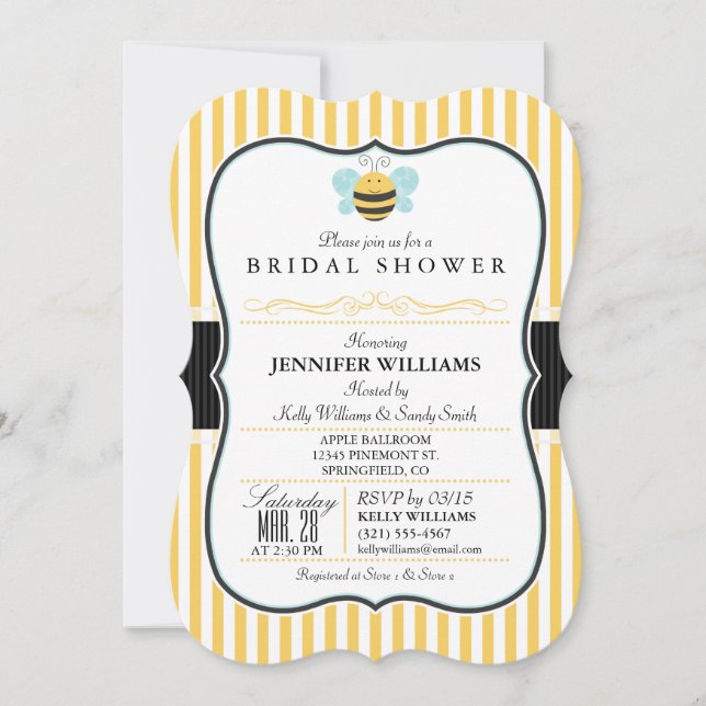 Invitación a ducha de novia de bebe de miel; franj (Anverso)