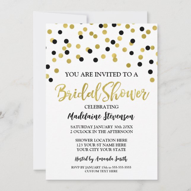 Invitación a ducha de novia de Black Gold Confetti (Reverso)