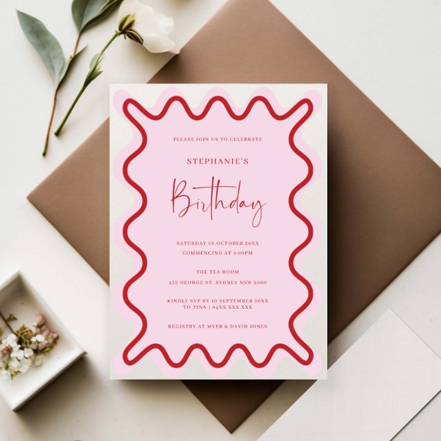Invitación a ducha de novia de borde rojo rosa ond (Subido por el creador)