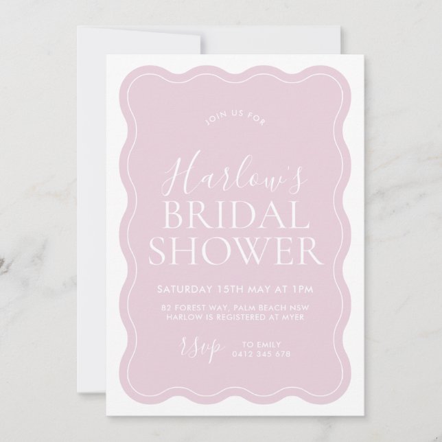 Invitación a ducha de novia de borde rosa ondulado (Anverso)