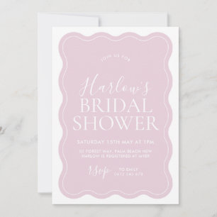 Invitación a ducha de novia de borde rosa ondulado