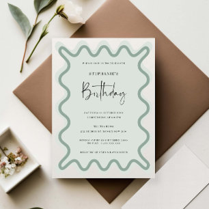 Invitación a ducha de novia de borde sage Wavy