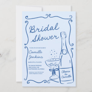 Invitación a ducha de novia de brunch azul con cha