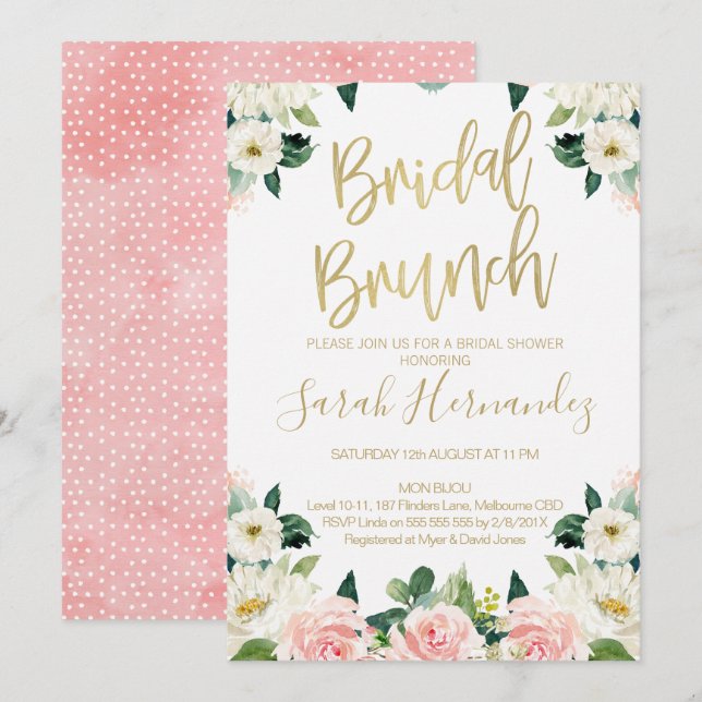 Invitación a ducha de novia de Brunch de novia con (Anverso / Reverso)