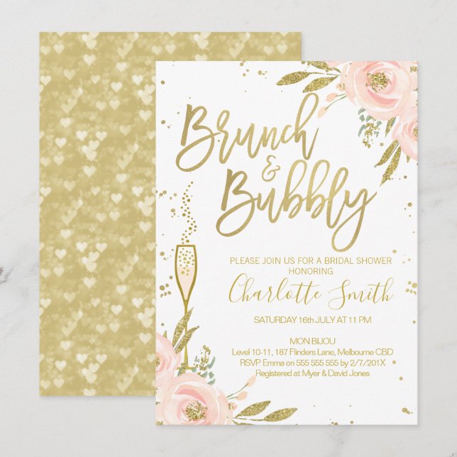 Invitación a ducha de novia de Brunch floral de or (Anverso / Reverso)