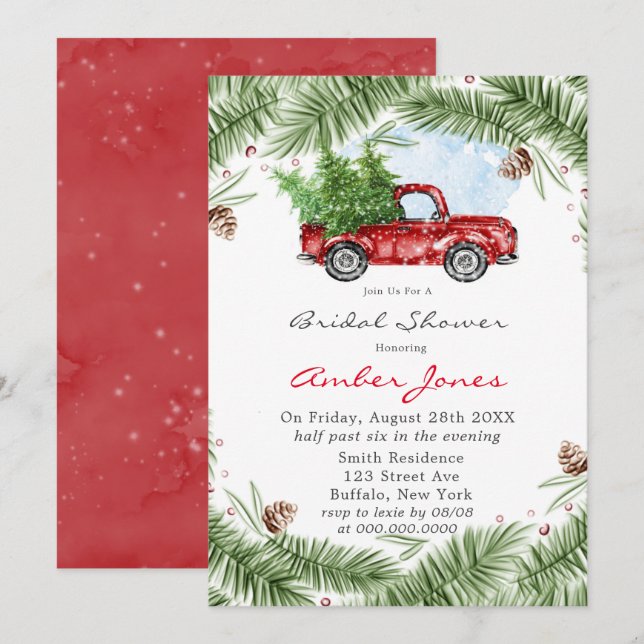 Invitación a ducha de novia de camionetas rojas de (Anverso / Reverso)