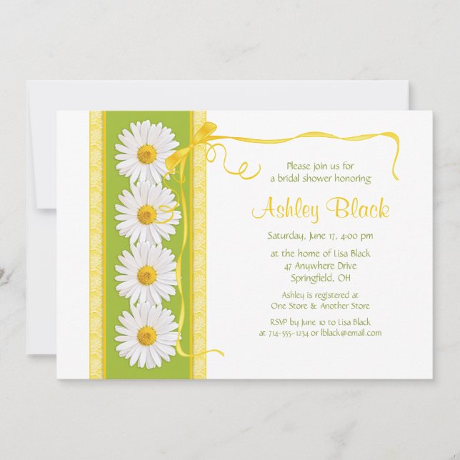 Invitación a ducha de novia de color amarillo verd (Anverso)
