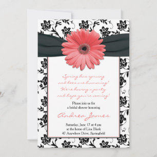 Invitación a ducha de novia de Coral Black Gerbera
