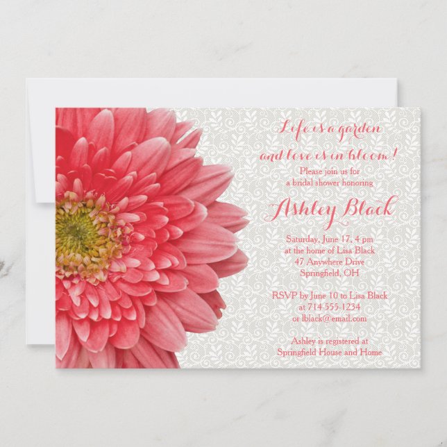 Invitación a ducha de novia de Coral Gerber Daisy  (Anverso)