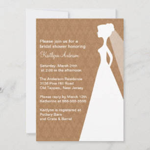 Invitación a ducha de novia de damasco marrón