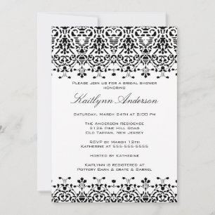 Invitación a ducha de novia de Damask en blanco y