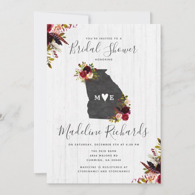 Invitación a ducha de novia de destino del estado  (Anverso)