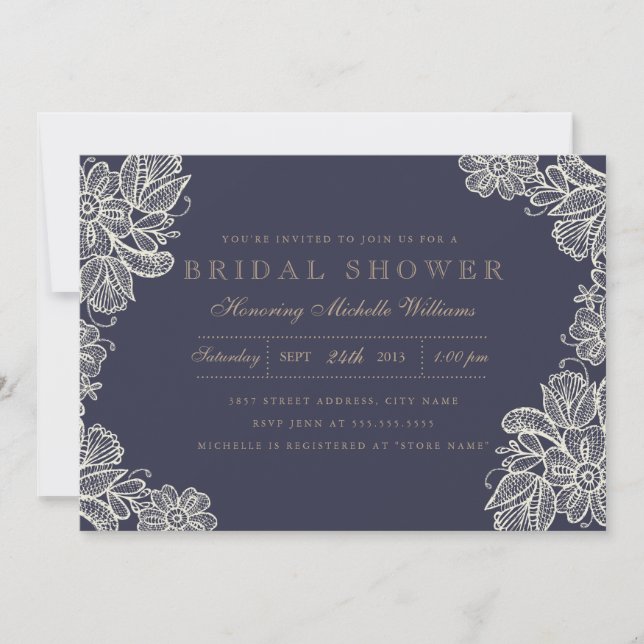 Invitación a ducha de novia de encaje vintage (Anverso)