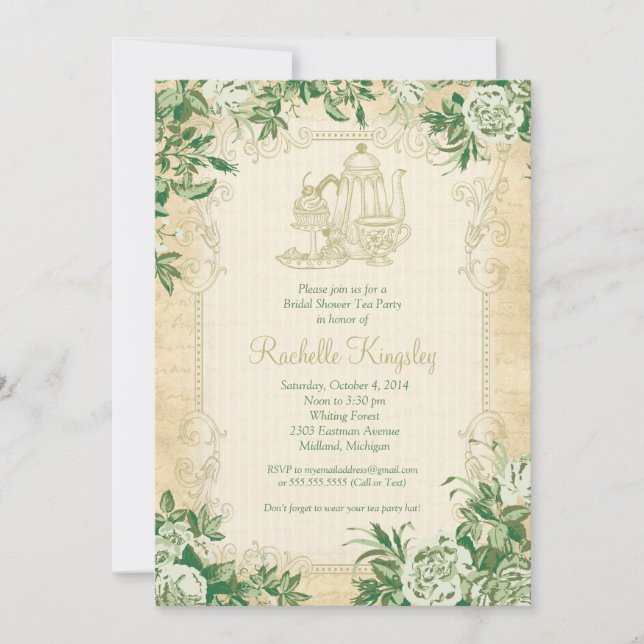 Invitación a ducha de novia de Fiesta de té de épo (Anverso)