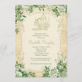 Invitación a ducha de novia de Fiesta de té de épo