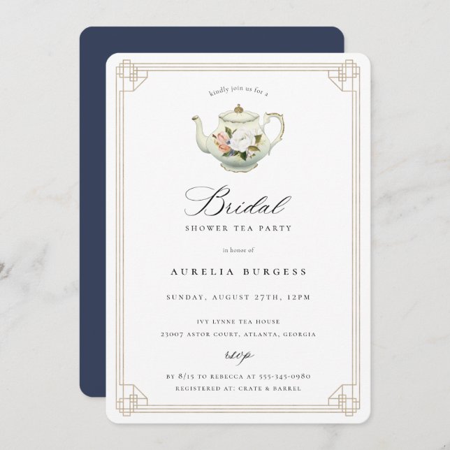 Invitación a ducha de novia de Fiesta de té de épo (Anverso / Reverso)