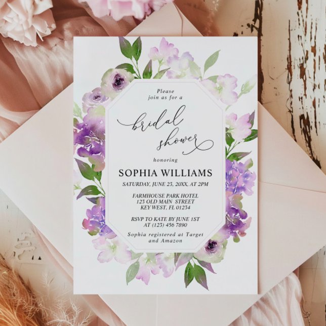 Invitación a ducha de novia de flores púrpura de L (Subido por el creador)