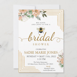 Invitación a ducha de novia de flores rojas de Bee
