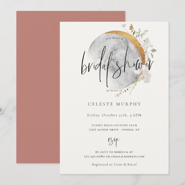 Invitación a ducha de novia de flores silvestres d (Anverso / Reverso)