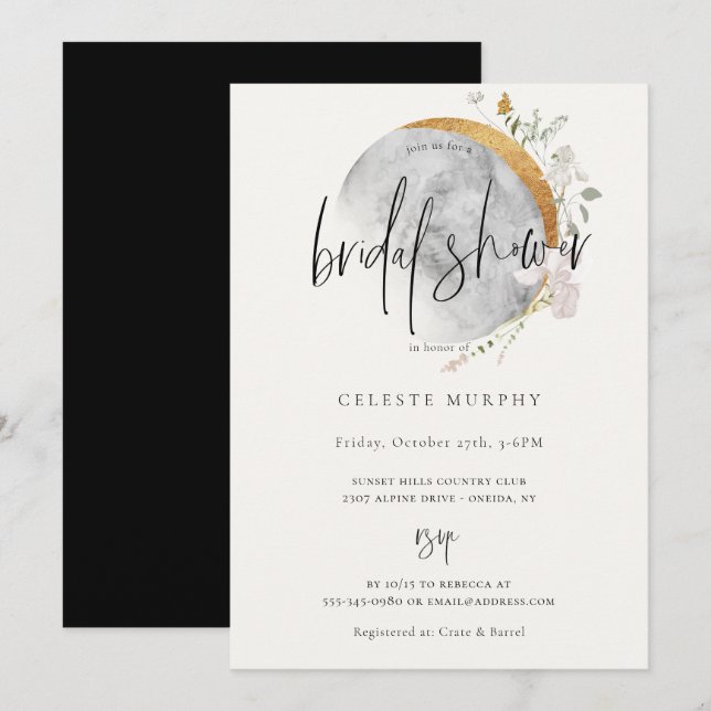 Invitación a ducha de novia de flores silvestres d (Anverso / Reverso)