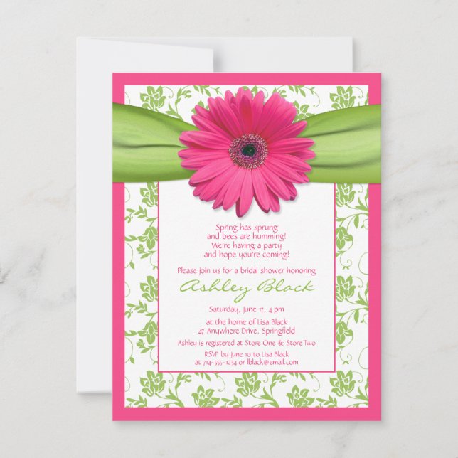 Invitación a ducha de novia de Gerbera Daisy verde (Anverso)