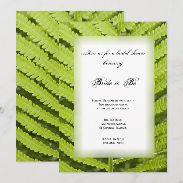 Invitación a ducha de novia de Green Fern Frond (Anverso / Reverso)