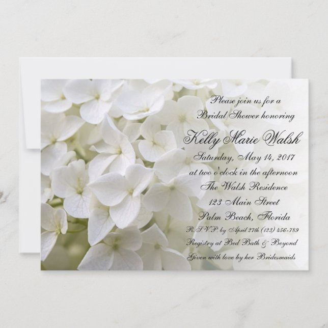 Invitación a ducha de novia de Hydrangea blanca (Anverso)