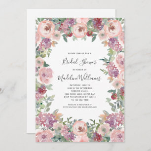 Invitación a ducha de novia de Hydrangea rosas