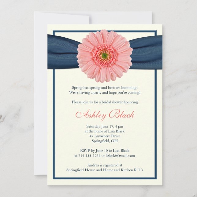 Invitación a ducha de novia de la coral Gerbera Na (Anverso)