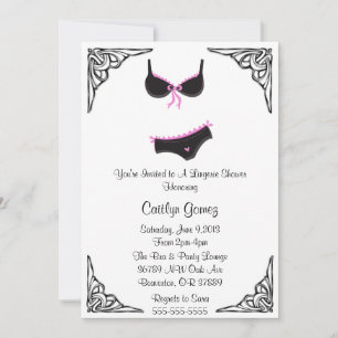 Invitación a ducha de novia de lencería negra y ro