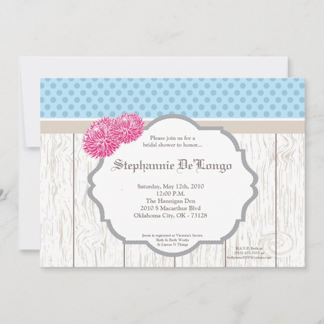 Invitación a ducha de novia de madera de flores de (Anverso)