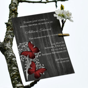 Invitación a ducha de novia de mariposa rusa roja