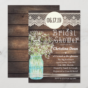 Invitación a ducha de novia de Mason Jar Rustic Wo