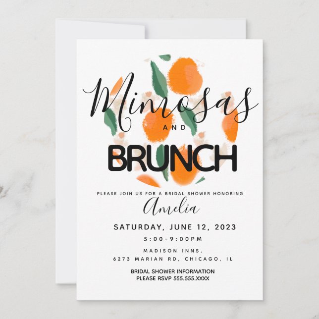 Invitación a ducha de novia de Mimosa Brunch (Anverso)
