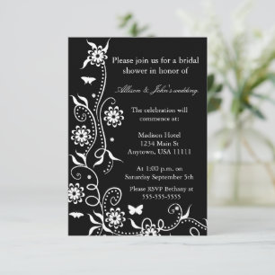 Invitación a ducha de novia de Onyx Floral Swirl