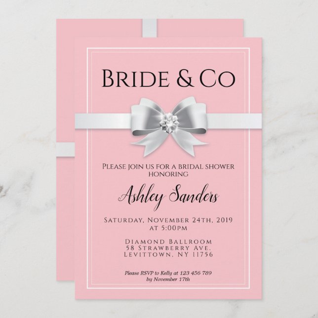 Invitación a ducha de novia de Pink Bride & Co. (Anverso / Reverso)