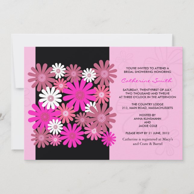 Invitación a ducha de novia de Pink Gerber Daisy (Anverso)