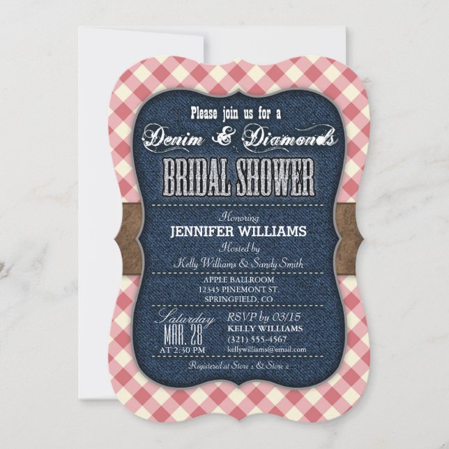 Invitación a ducha de novia de Red Gingham, Denim (Anverso)